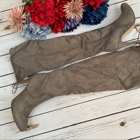 Taupe Over-the-Knee Stiletto Heeled Boot - Picture 14 of 16